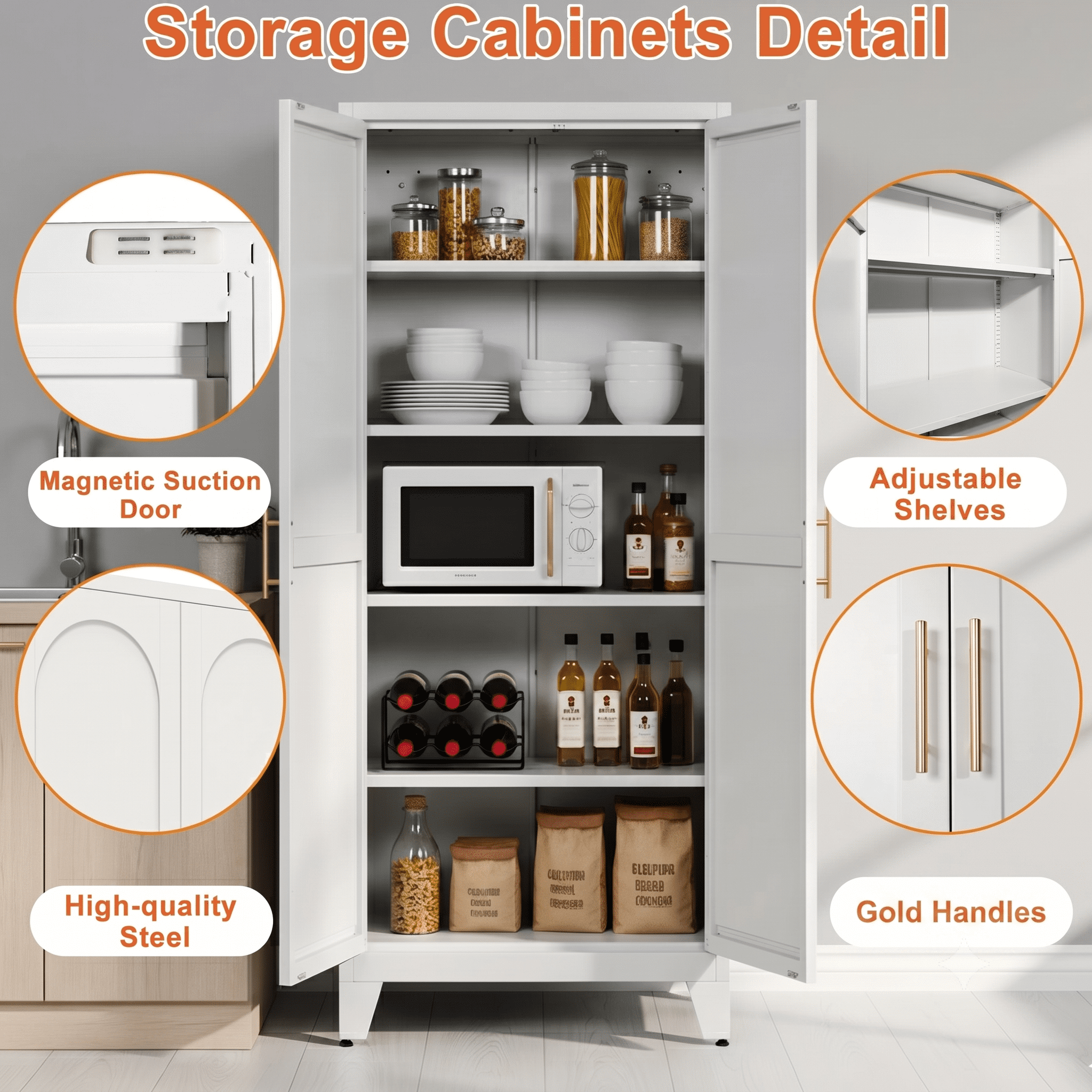 AISWORD 71" Tall Metal Storage Cabinet with Adjustable Shelves, 2 Doors Steel Cabinet for Office, Garage, Utility Room, Kitchen Storage, White
