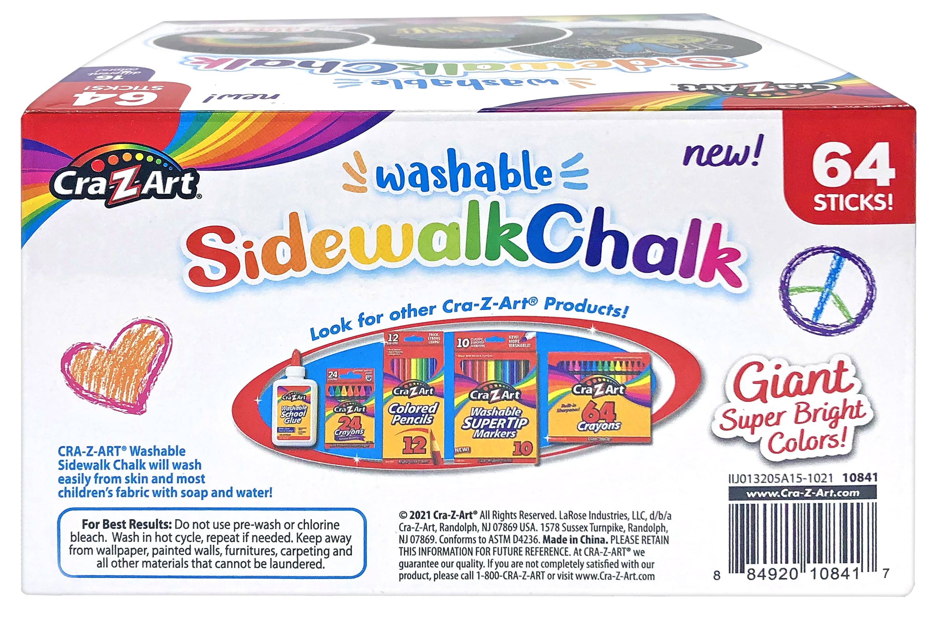 CraZArt Washable Multicolor Sidewalk Chalk, 64 Count - Walmart.com