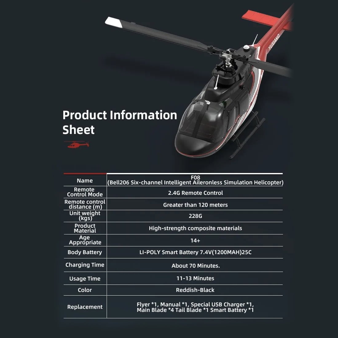 YUXIANG F08 Bell 206 Remote Control Helicopter for Adults, 1/27 Scale 2.4G 6CH Brushless Direct-Drive 3D/6G RC Helicopter with 6-Axis Gyroscope, Altitude Hovering & Optical Flow Positioning - RTF