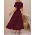 thumbnail image 4 of Merokeety Womens Summer Dresses Boho Floral Eyelet Lace Tiered Flowy Maxi Dress Wine l, 4 of 5