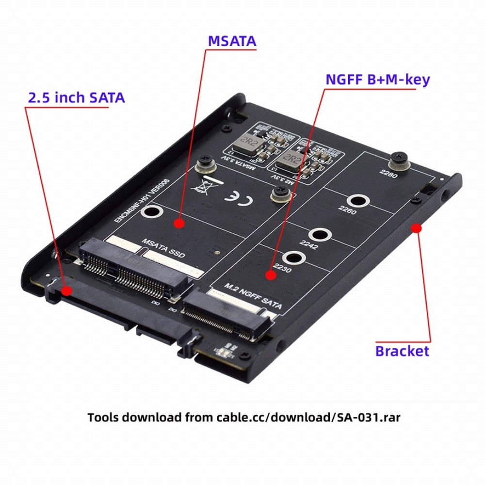 JSER Dual MSATA NGFF B+M SSD Card JBOD Raid0 Span Bridge to 2.5inch SATA Combo HDD Disk Drive Enclosure