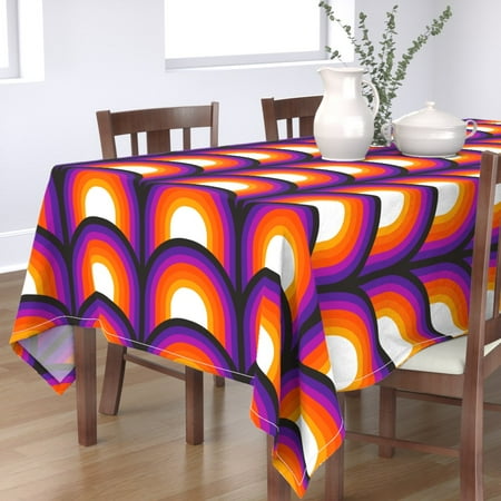 

Cotton Sateen Tablecloth 90 Square - Retro Mod 1970S Art Mid Century Modern Stripes Scallop Deco Print Custom Table Linens by Spoonflower
