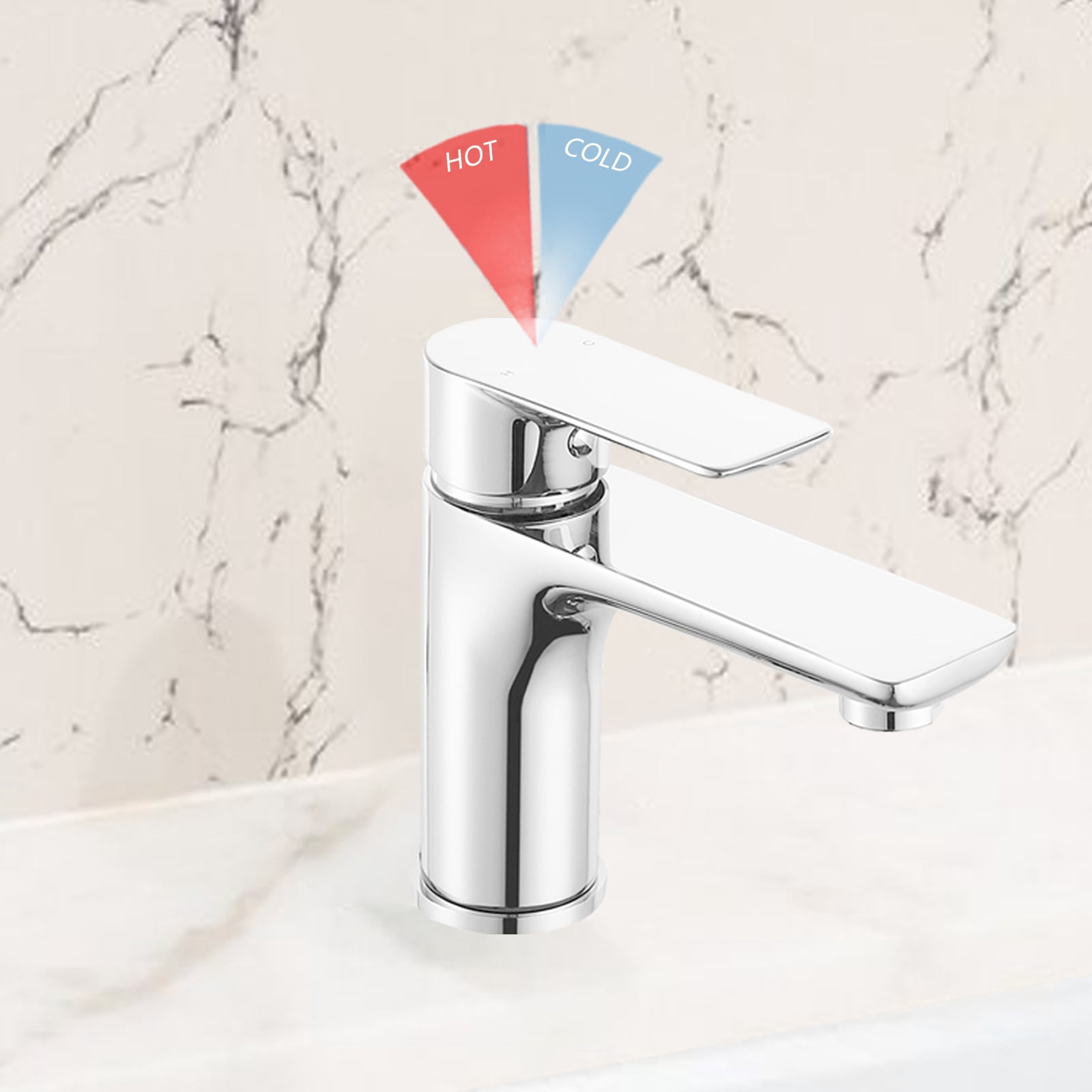 Chrome Single Handle Lavatory Basin Sink Faucet - Brass Bathroom Sink Faucet Hot and Cold