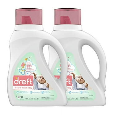 Dreft Stage 2: Baby Laundry Detergent Liquid Soap, Natural for Newborn, or Infant, HE, 64 Total Loads (Pack of 2) - Unscented and Hypoallergenic for Sensitive Skin