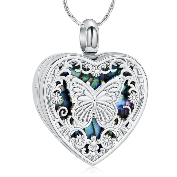 Sunflower Butterfly Abalone Shell Heart Urn Pendant Cremation Jewelry for Ashes Holder Memory Necklace Memorial Jewelry