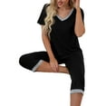 thumbnail image 4 of Women's Cotton Pajamas Pjs Set Short Sleeve Sleepwear Tops with Capri Pants Lounge Sets Nightwear, 4 of 6