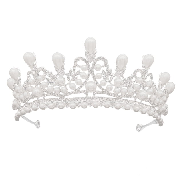 Diamante Perla Corona Novia Hermoso tocado Tocado Perla imitada Corona súper brillante Tiara (Plata)