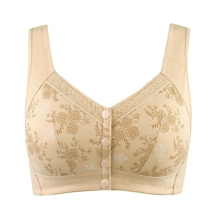 Tao Tao Front Closure Bras for Women Plus Size No Wire Bra for Senior Convenient Light Shaping Daisy Bras for Older Women Beige S