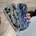 thumbnail image 3 of case for iPhone 14 Pro Max Holographic Case, Luxurly Plating Glitter Case, Bling 3D Water Ripple Wave Pattern,Soft Silicone Shockproof Camera Protective Phone case for Women Girls, Blue, 3 of 9