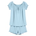 thumbnail image 6 of Chuancc Pajama Set for Women 2 Piece Lounge Set Short Sleeve Tops and Shorts Soft Sleepwear Light blue 2XL, 6 of 6