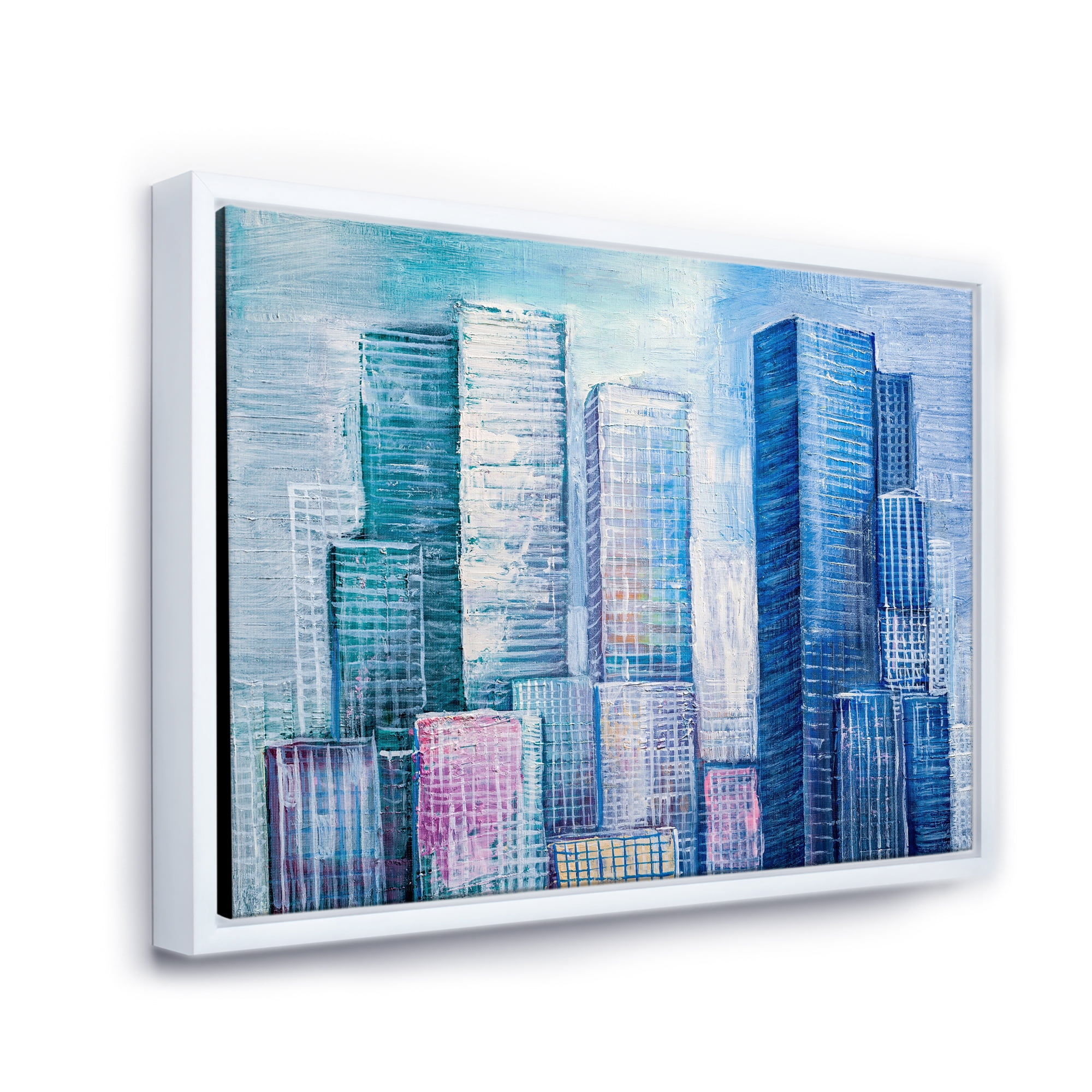 Designart 'Abstract Style Cityscape Panorama Skyscrapers I' Modern Framed Canvas Wall Art Print