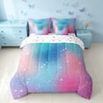 thumbnail image 3 of Homewish Glitter Stars Queen Bedding for Girls, Rainbow Galaxy Bedding Comforter Set Queen, Blue Pink, Colorful Stars Reversible, 7 Pieces, 3 of 7