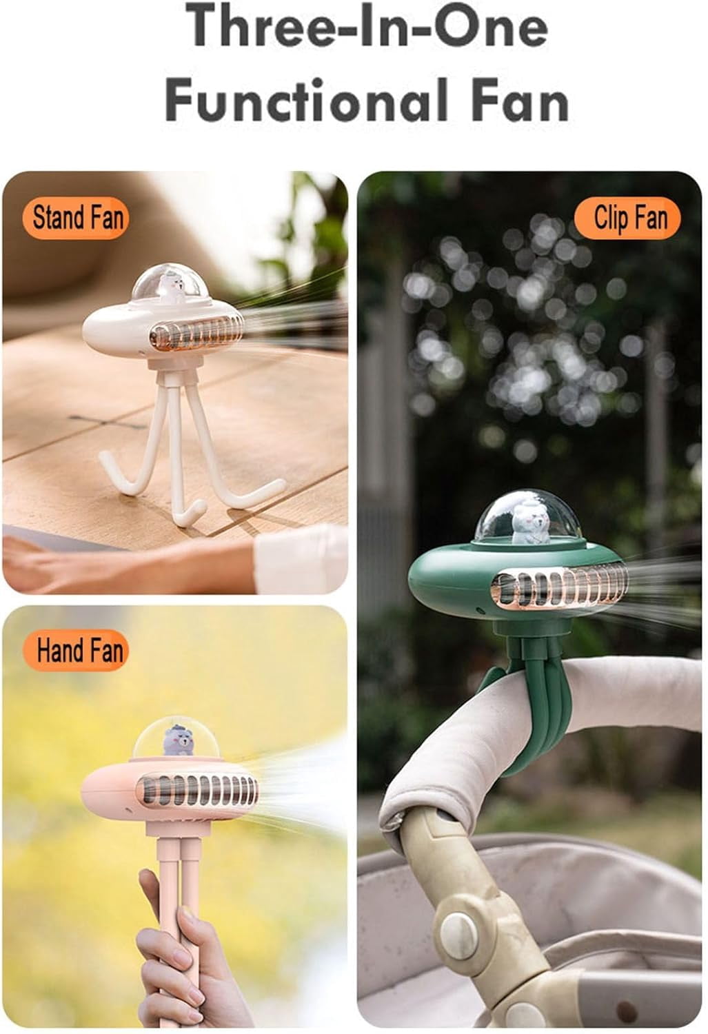 Stroller Fan With Flexible Tripod Clip On, Adjustable 4-Speed，Mini Portable Fan Usb Rechargeable Battery Operated, Small Personal Handheld Fan Cooling For Bed, Car Seat, Travel, Camping (Green)