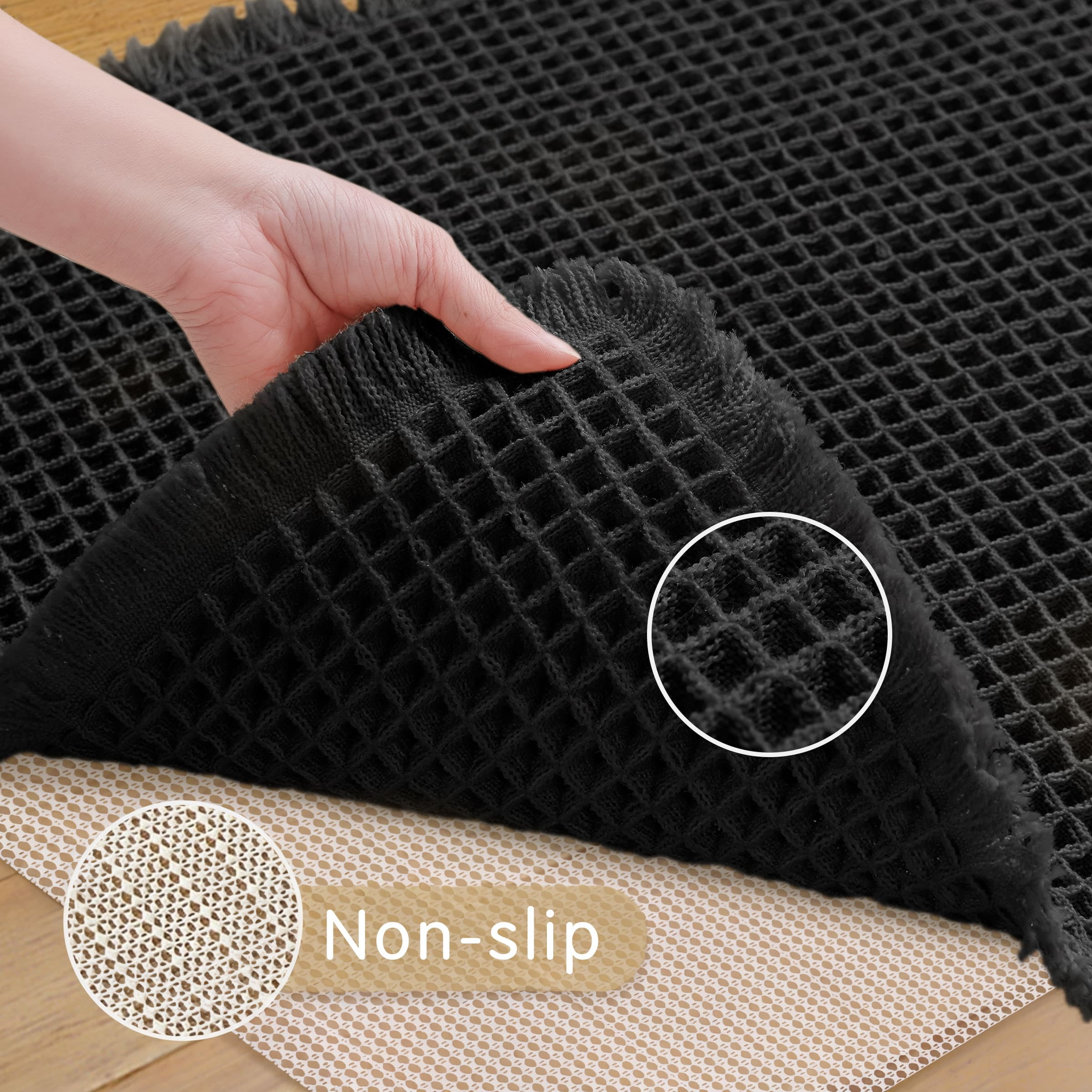 Subrtex Waffle Weave Bathroom Rug, Non Slips Bath Mat, Absorbent Bathmat Bath Rug for Bathroom (24"x55", Black)