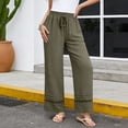 thumbnail image 5 of Idoravan womens pants drawstring waist womens vacation outfits 2026 pants Women's Solid Color High Waisted Loose Wide Leg Pants With Elastic Waistband And Pocket Casual Pants, 5 of 8