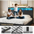 thumbnail image 6 of King Size Bed Frame with Bookcase Headboard and Charging Station, Wooden Platform Bed Frame with LED Lights and 4 Drawers, King Beds for Bedroom, No Box Spring Required, Black, 6 of 10