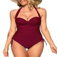 thumbnail image 1 of Combinaison Courte d'Été pour Femmes Maillot de Bain Couleur Unie Sans Manches Col Suspendu, 1 of 7