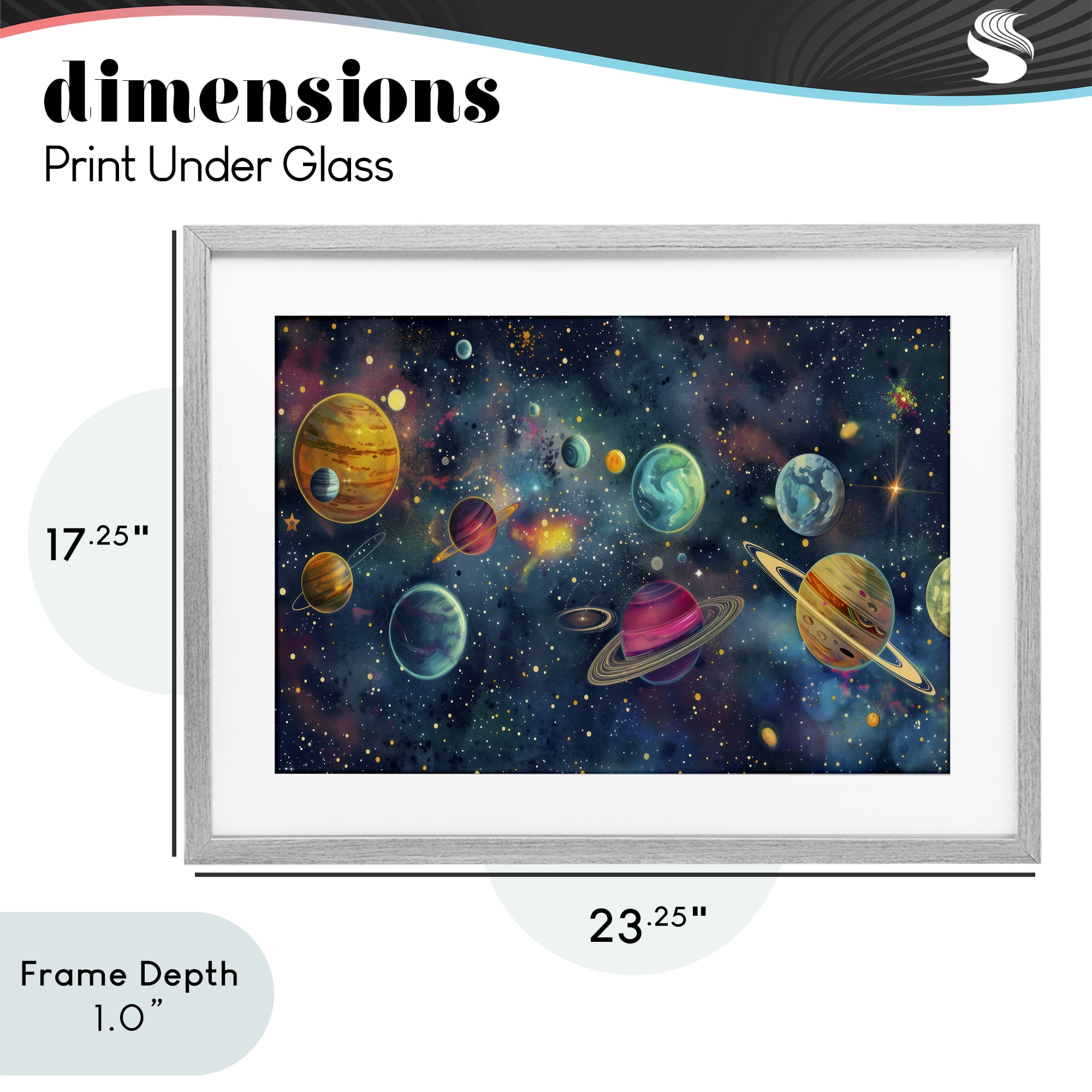 Stupell Industries Celestial Planetary Parade Gray Framed Print Under Glass, design by Creative Studio