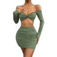 thumbnail image 2 of Women's Sexy Crop Top With Ruched Design And Bodycon Skirt Set 2 Piece Outfit, 2 of 4
