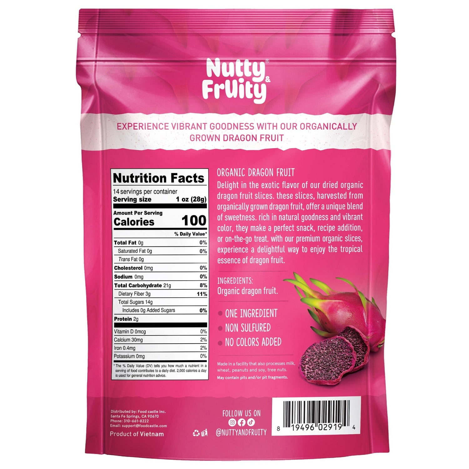 Nutty & Fruity Organic Dragon Fruit, Only One Ingredient, Soft & Chewy, Net wt. 14 ounce (397g)