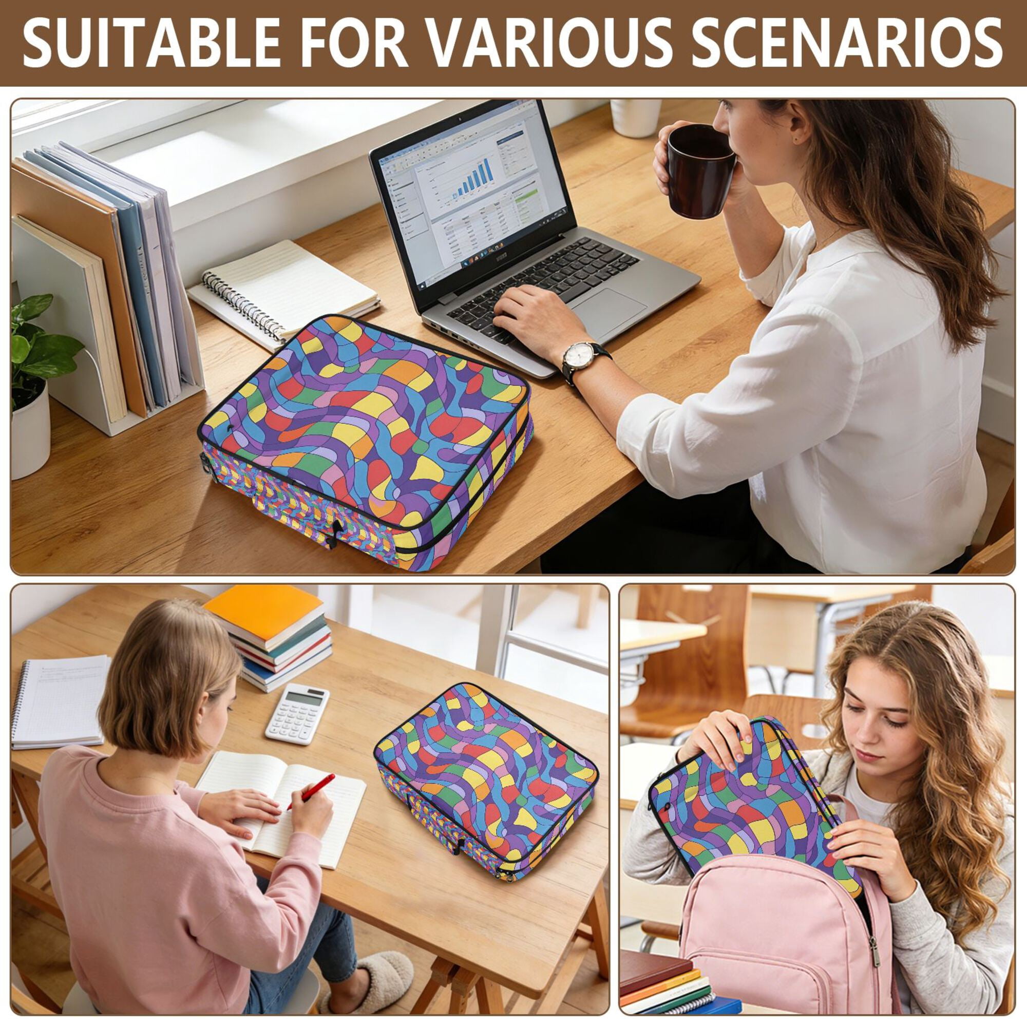 FORMRS Accordion File Folder A4 Size 7-Pocket Expanding Document Organizer Bag with 3 Ring Binder, Yellow Wavy Plaid