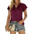 thumbnail image 2 of Encolax Womens Summer V Neck T Shirt Ruffle Short Sleeve Tunic Blouses Maroon XL, 2 of 7