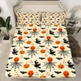 thumbnail image 2 of Manfei Kids Happy Halloween Queen Sheet Sets, Skull Pumpkin Bat Flat Sheet, Witch Spider Web Queen Fitted Sheet, Ultra Soft Home Decor, Light Yellow 4 Pieces, 2 of 7
