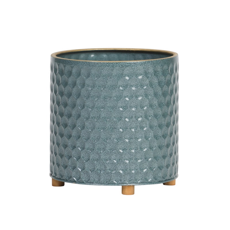 Honeycomb Metal Planter Pot With Peg Base - Blue-Green - 8.75"H x 8"W