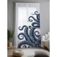 thumbnail image 2 of Sheer Curtains 108 Inches Long, Navy Blue Octopus Semi Sheer Curtains Light Filtering Window Treatment, Coastal Ocean Animals Nautical Privacy Voile Drapes for Living Room Bedroom 52x108 Inch, 2 of 7