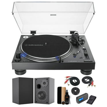 Audio-Technica AT-LP140XP-BK Direct-Drive Professional DJ Turntable (Black) with 4 Inch Bookshelf Speakers (Pair), Waith Record Cleaning Kit and Waith Digital Turntable Stylus (Essential Bundle Set)
