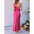 thumbnail image 4 of Women's Satin Sleeveless Elegant Backless Ruffle Maxi One Shoulder Formal Dress for Summer Rose Red L, 4 of 10