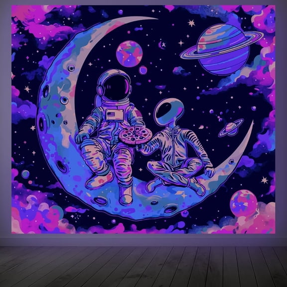 Astronaut Alien Blacklight Tapestry Glow in the Dark Tapestry UV Reactive Funny Universe Wall Hanging 59×51 Inch with Hook Self