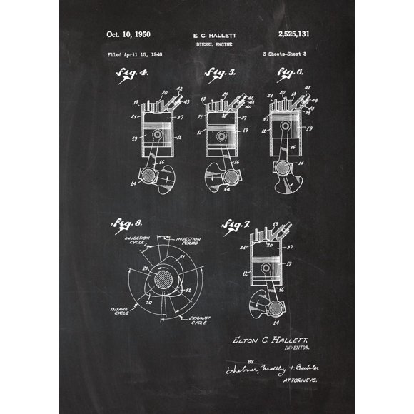 Engine Motor Mechanic Blueprints Posters Picture Vintage Mechanical Enthusiast Wall Art Decor Home Decoration For Living Room50 x 70 cm (without frame),SKU-10