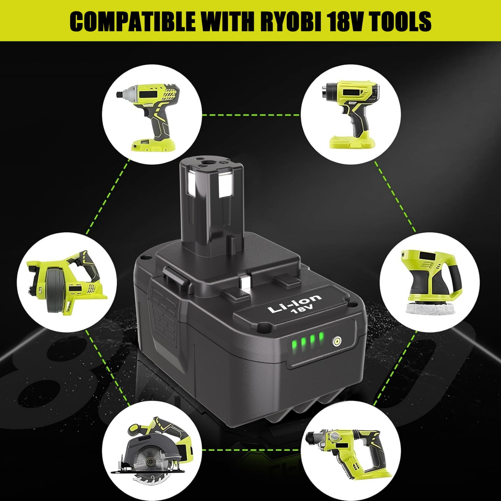 2Packs P108 18V 8.0Ah Battery Compatible with Ryobi 18V ONE+ Battery P108 P102 P103 P104 P105 P107 P109 P122 Cordless Tool