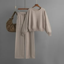 Usmixi Sweater Outfits Set for Women Knit 2 Piece Outfit Sets for Women Pullover Sweater and Drawstring Wide Leg Long Pant Lounge Sets Casual Solid Sweatshirt Tracksuits Sets Under $10