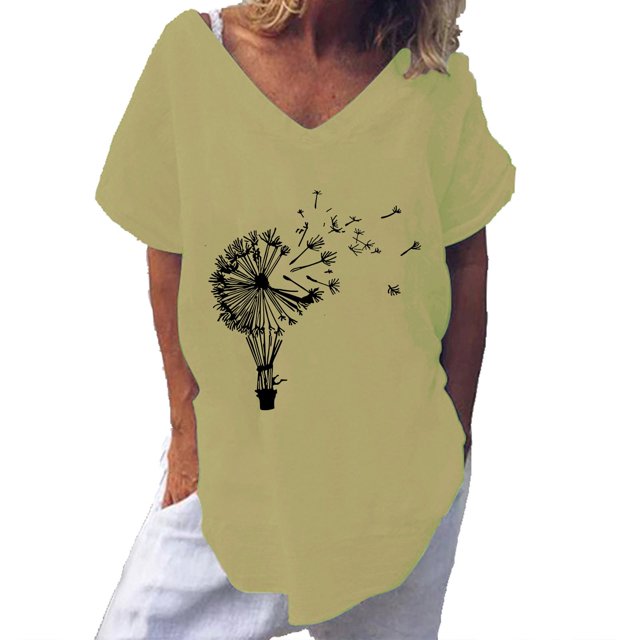 Pompotops Mode Femmes Print Manches Courtes en Vrac Col Rond T-shirt Top Chemisier