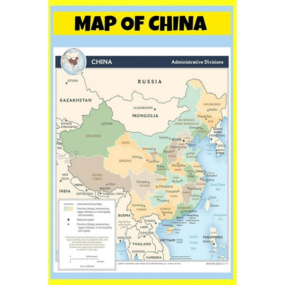China Map Poster - Laminated Wall Map - Style A - 18x24 - Ideal for Classrooms and Homes – Features Bright Colors and Vivid Imagery