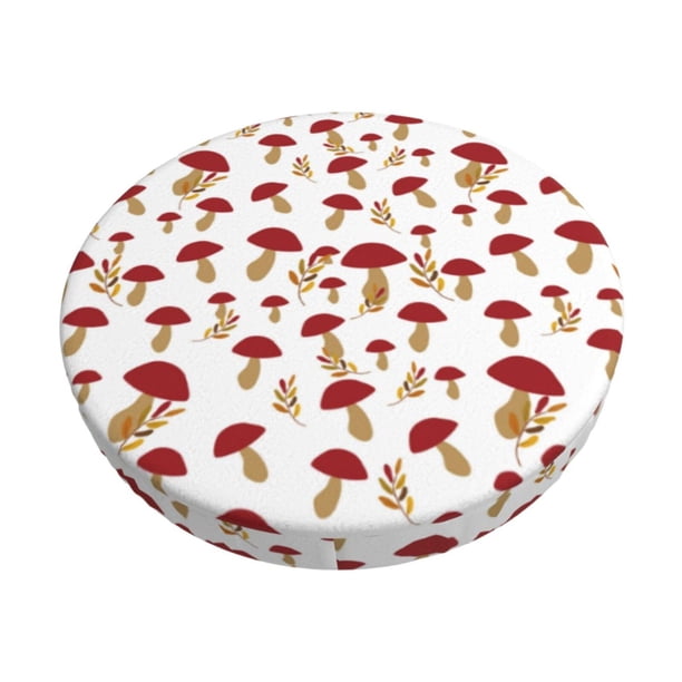 Disketp Red Mushroom Funda Redonda para Taburete, Funda de Cojín para Silla de Bar Suave y Elástica-13 inch