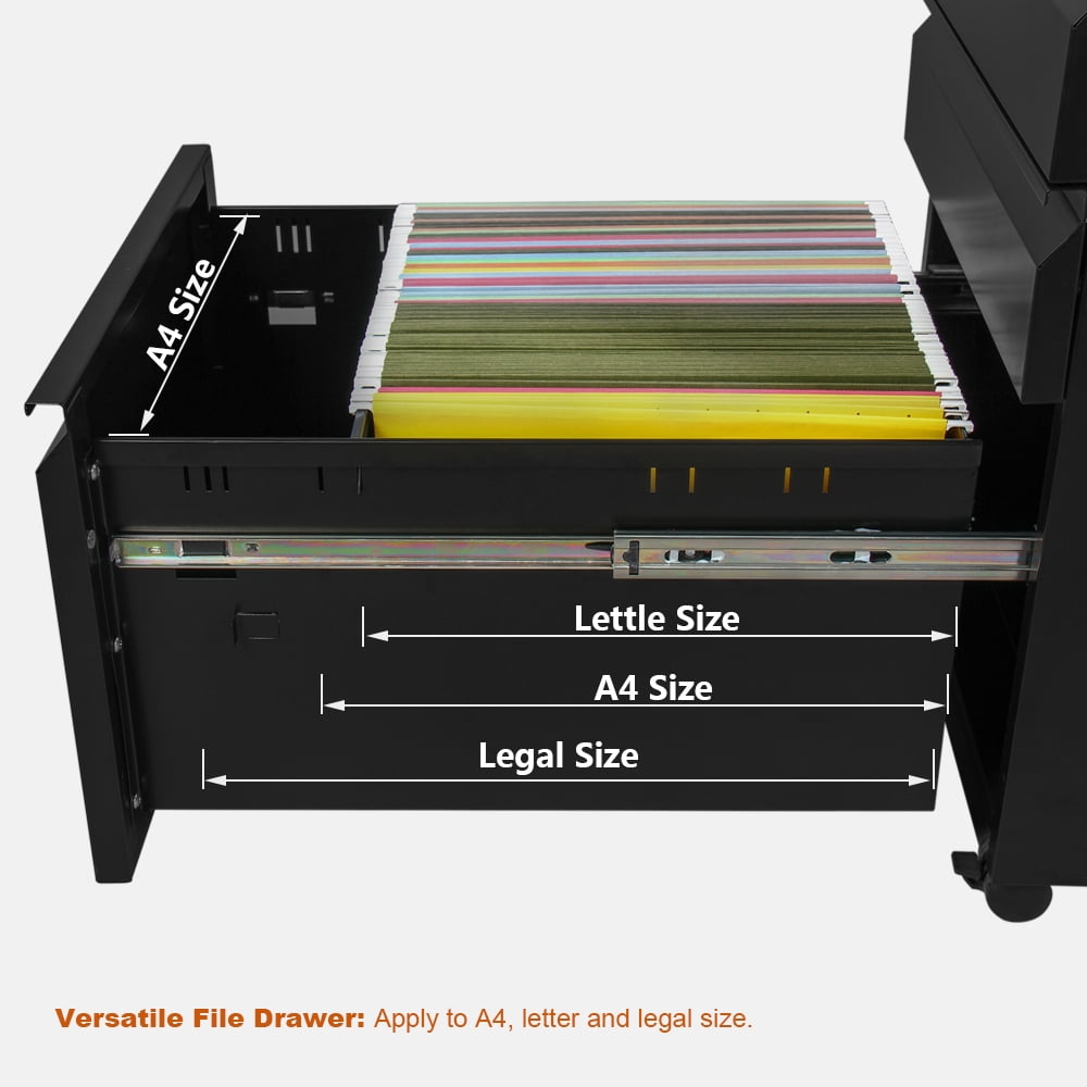 Kepooman Mobile Filing Cabinet, Metal Filing Cabinet with Lock and 3 Drawers, Letter/legal Size, Black Kepooman Mobile Filing Cabinet, Metal Filing Cabinet with Lock and 3 Drawers, Letter/legal Size, Black