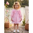 thumbnail image 4 of RUINIXCW Little Girl Plaid Dress Long Sleeve Square Neck A-line Dress with Bow Decor, 4 of 8