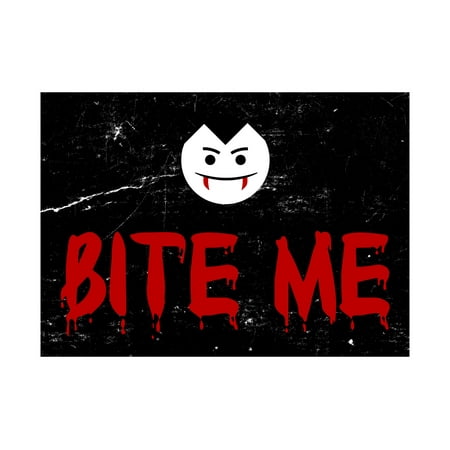 Bite Me Blood Red Print Vampire Face Picture Fun Scary Humor Halloween Seasonal Decoration Sign