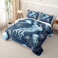 thumbnail image 3 of jejeloiu Artistic Jellyfish Floral Quilt King,Underwater Botanical King Coverlet Set For Boys,Navy Blue,3-Piece, 3 of 7
