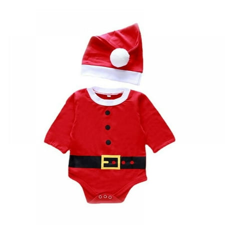 

BULLPIANO 2Pcs Baby Boy Girl Christmas Clothes Santa Elf Outfits Newborns Xmas Long Sleeves Romper Bodysuits with Hat 0-18M