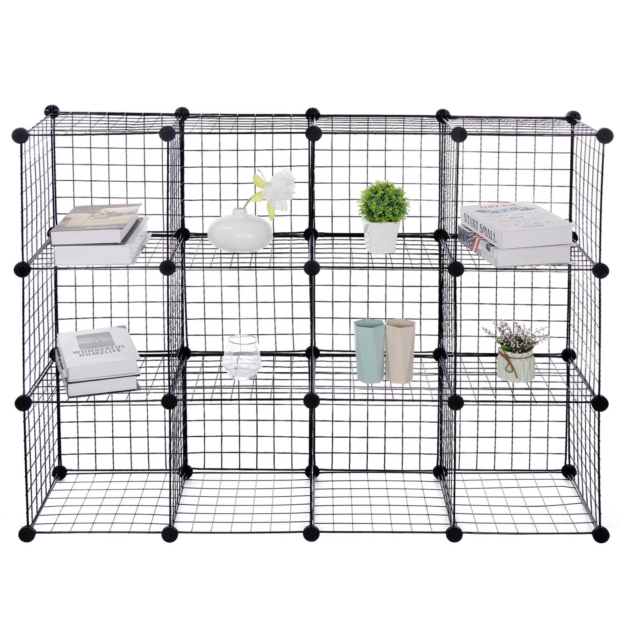 2pcs Stackable Metal Wire Cube Storage Rack - Freely Combinable Bookshelf  for Books, Toys, Crafts, Plants, and Pets - Multi-purpose DIY Storage Soluti