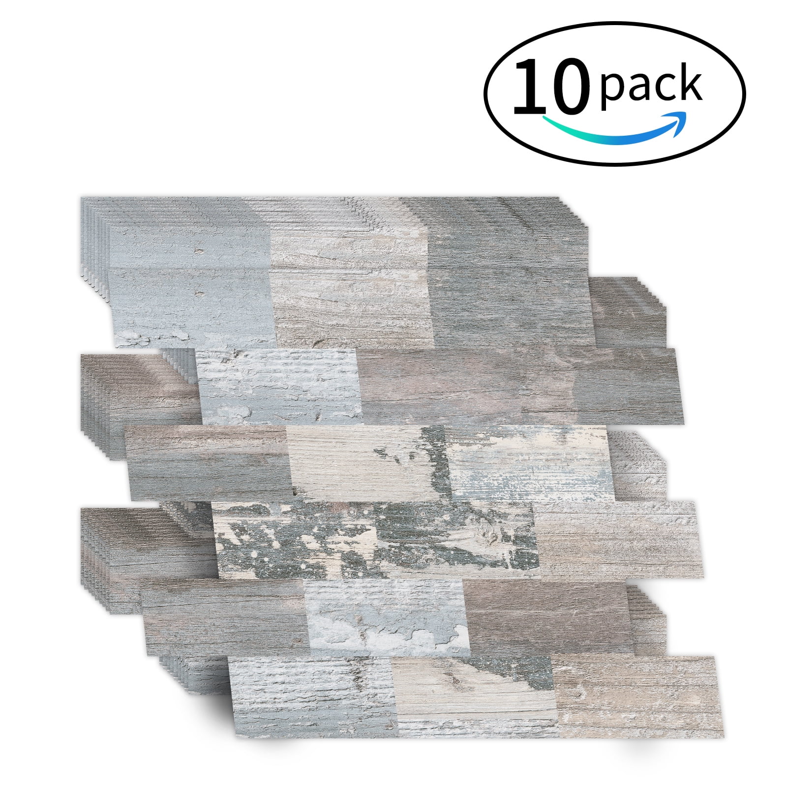 DEWOO 10-Sheet Peel and Stick Backsplash Wall Tile Self Adhesive, Stickon Tile for Kitchen Backplash, Bathroom Vanities, Fireplace Decor, Laundry Table, Stair Decals in Spruce Grey Rustic