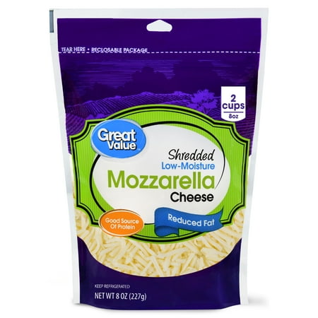 Great Value Shredded Mozzarella Cheese, Low-Moisture, Reduced Fat, 8 Oz ...