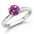 thumbnail image 2 of Gem Stone King 925 Sterling Silver with 10K Yellow Gold Fancy Purple Zirconia Solitaire Engagement Ring for Women (0.84 Cttw, Gemstone Birthstone, Round 6MM, Available in Size 5, 6, 7, 8, 9), 2 of 4