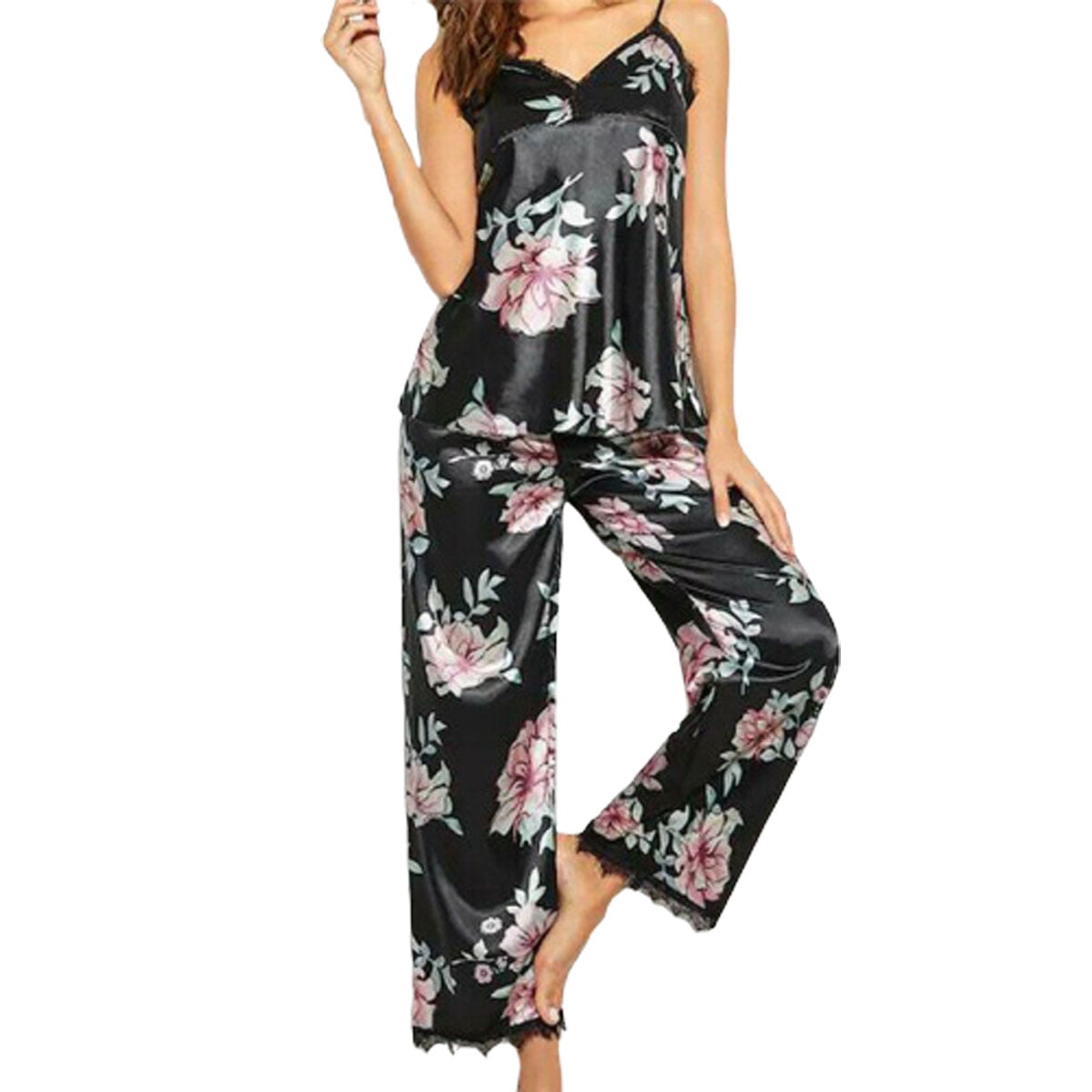 Women's Silk Lace Pajamas Pyjamas Satin Sleepwear Nightgown Loungewear Homewear 