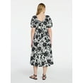 thumbnail image 2 of Time and Tru Women's and Women's Plus Cotton Back Tie Midi Dress with Short Puff Sleeves, Sizes XS-4X, 2 of 5