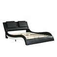 thumbnail image 2 of Faux Leather Upholstered Platform Bed Frame with led lighting ,Bluetooth connection to play music control,Backrest vibration massage,Curve Design, Wood Slat Support, No Box Spring Needed,Queen, 2 of 7